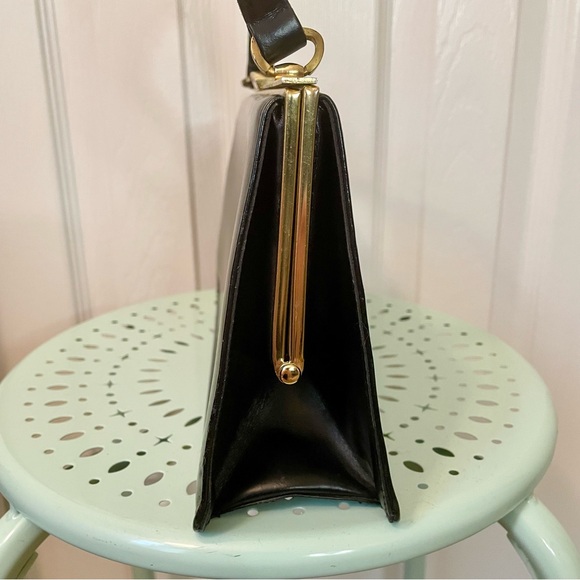 SOLD Vintage Black Leather Bon Gout Mid Century Modern Purse Handbag Denmark - Picture 6 of 10